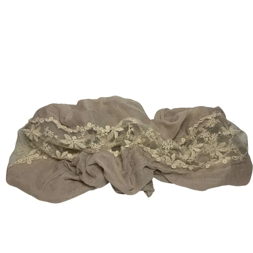 Circle Infinity Scarf‎ Taupe Lace Embroidered Cream Flowered Appliquéd Romantic